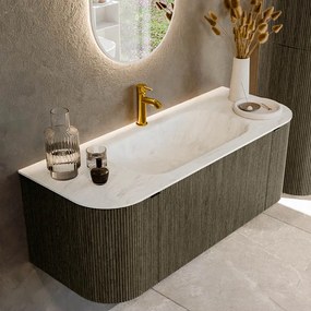 Mondiaz Kurve-dlux 120cm badmeubel ronding links/rechts shadow met 1 lade en 2 deuren en wastafel big small midden 1 kraangat opalo