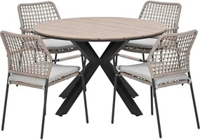 Garden Impressions Natas tuinset sand 5-delig - Tulli tuintafel light teak look Ø122 cm