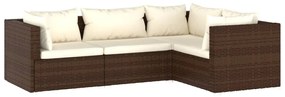 vidaXL 4-delige Loungeset met kussens poly rattan bruin