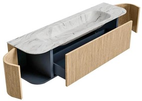 Mondiaz Kurve-dlux 170cm badmeubel ronding links/rechts oak met 1 lade en 2 deuren en wastafel big large midden 1 kraangat glace