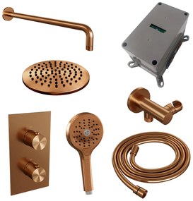 Brauer Copper Edition complete inbouw regendouche met 3 standen handdouche, gebogen wandarm en hoofddouche 20cm set 33 koper geborsteld PVD