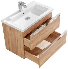 Comad Capri Oak badkamermeubel 80cm met witte wastafel en kraangat eiken