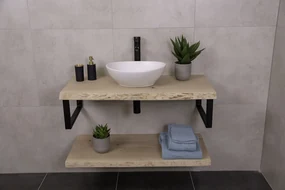 Massief eikenhouten badmeubel 120cm met enkele witte waskom