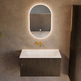Mondiaz Kurve 80cm badmeubel shadow met 1 lade en wastafel big small midden zonder kraangat