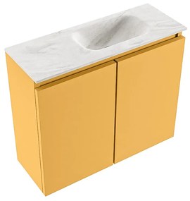 Mondiaz Ture DLux toiletmeubel 60cm ocher met wastafel ostra rechts met kraangat