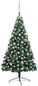 vidaXL Kunstkerstboom met LED's en kerstballen half 150 cm groen