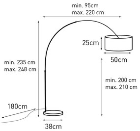 Booglamp messing met wit stoffen kap luipaard 50 cm - XXL Klassiek / Antiek E27 Binnenverlichting Lamp