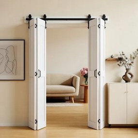 VEVOR vouwschuifdeur in schuurdeurstijl 1829x2134 mm, gemaakt van MDF, inclusief beslagset, ruimtebesparend H-frame ontwerp en voorgemonteerde panelen, vouwschuifdeur voor slaapkamer en woonkamer, wit