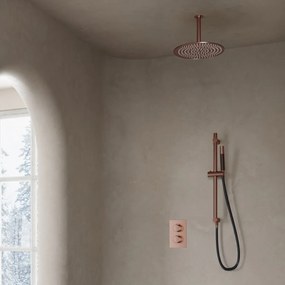 Saniclear Copper Pro inbouw regendouche 30cm met plafondarm en glijstang geborsteld koper