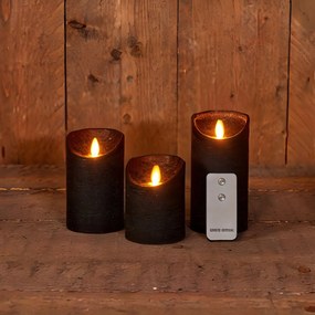Anna's Collection - Ledkaarsen zwart - set van 3 stuks - diverse groottes - met afstandsbediening