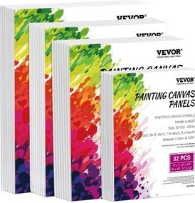 VEVOR Canvasborden Canvas (127x178mm / 203x254mm / 229x305mm / 280x355mm) voor schilderen, Canvasset 32 ​​stuks van katoen, Schildercanvasborden Acryl- en olieverf Aquarelschildercanvas Wit