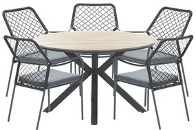 Garden Impressions Ross tuinset 6-delig zwart - Tulli tuintafel Ø148x75 cm light teak look