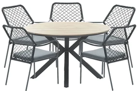 Garden Impressions Ross tuinset 6-delig zwart - Tulli tuintafel Ø148x75 cm light teak look