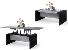 SPACE beton / zwart, opklapbare salontafel, in hoogte verstelbaar