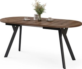 Mazzoni ALMO Bruin Eiken / zwarte poten - OVALE UITSCHUIFTAFEL 120-220 cm VOOR 10-12 PERSONEN