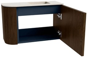 Mondiaz Joya DLux 60cm toiletmeubel ronding links walnut met wastafel faye rechts 1 kraangat meli