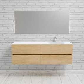 Zaro Sevilla Solid Surface badmeubel 150cm licht eiken 1 kraangat spoelbak rechts met 4 lades