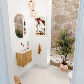 Mondiaz Joya DLux 50cm toiletmeubel ronding rechts oak met wastafel faye links zonder kraangat meli
