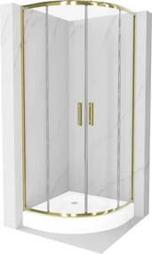 Mexen Rio ronde douchecabine 90 x 90 cm, transparant, goud + Rio douchebak, wit - 863-090-090-50-00-4710