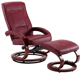 vidaXL Fauteuil verstelbaar met voetenbankje kunstleer wijnrood
