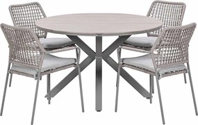 Garden Impressions Natas tuinset 5-delig taupe - Tulli tuintafel Ø122x75 cm - light teak vironwood