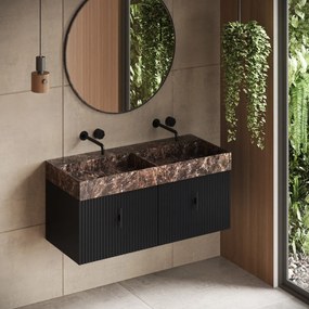Muebles Zahora badmeubel ribbelfront 120cm antraciet met Dark Emperador wastafel zonder kraangaten