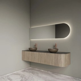 Gliss Design Alluro badmeubel ribbelfront met ronding rechts 180cm corn silk en zwart leisteen toppaneel