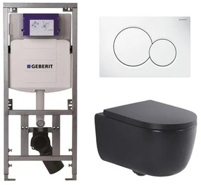 QeramiQ Dely Swirl Toiletset - 36.5x53cm - Geberit UP320 Burda inbouwreservoir - 35mm zitting - witte sigma bedieningsplaat - ronde knoppen - mat zwart 0701131/0700518/SW1000769/SW1026258