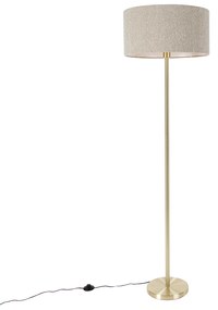 Vloerlamp messing met boucle kap taupe 50 cm - Simplo Design, Modern E27 rond Binnenverlichting Lamp