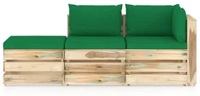 vidaXL 3-delige Loungeset met kussens groen geïmpregneerd hout