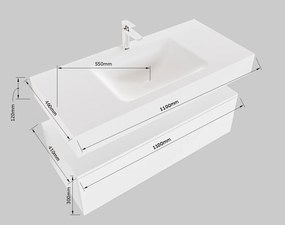 Mondiaz Alan DLux badmeubel 110cm talc 1 lade met wastafel glace midden zonder kraangat