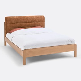 Eikenhouten bed met lattenbodem en gestoffeerd hoofdbord, Talet