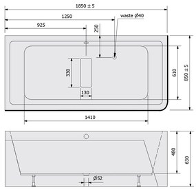 Polysan Marlene Curve ligbad links 185x85x63cm wit