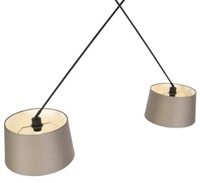 Hanglamp zwart met linnen kappen taupe 35 cm 2-lichts - Blitz