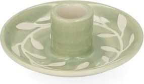 Kandelaar, porselein, takjes, lichtgroen, Ø10.5 x 3,2 cm