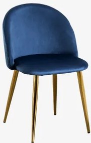 Kana Gestoffeerde Eetkamerstoelen Set Van 2, Staal Goud & Fluwelen Blauw & Fluwelen - Sklum