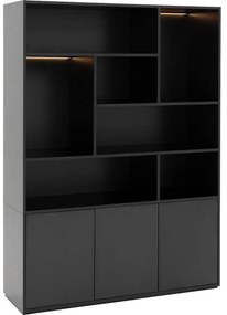 Goossens Basic Buffetkast Madrid, 3 dichte deuren 7 open vakken, zwart melamine, 139 x 191 x 45 cm, elegant chic