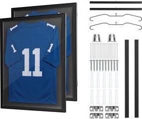 VEVOR 2 x Jersey Lijsten 590 x 795 mm, Houten Fotolijsten voor Jerseys met PC-plaat en 98% UV-bescherming, Objectlijsten met Ophanghaak &amp; Magnetische Sluiting voor Baseball-, Basketball-, Football- en Hockeyshirts