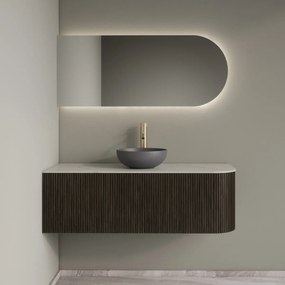 Gliss Design Alluro badmeubel ribbelfront met ronding rechts 120cm charcoal en wit marmer toppaneel