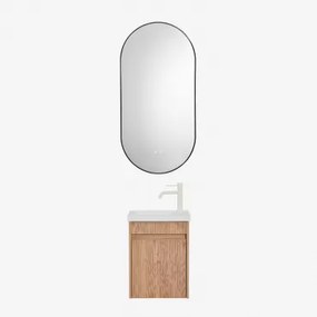 Narek Zwevend Houten Badkamermeubelset Met Geïntegreerde Wastafel Ash Brown & Ovale Led En Anticondens Zwart 50x100 Cm Asteiro & Tapioca - Sklum