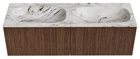 Mondiaz Kurve-dlux 140cm badmeubel walnut met 2 lades en wastafel stor small dubbel zonder kraangat glace