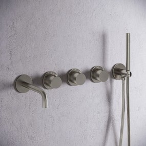 Saniclear Plus Curved inbouw badkraan met 20cm uitloop en staafhanddouche RVS