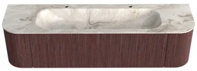 Mondiaz Kurve-dlux 170cm badmeubel ronding links/rechts ruby met 1 lade en 2 deuren en wastafel big large midden 2 kraangaten frappe