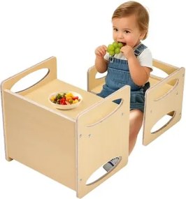 VEVOR Montessori Tafelstoelenset Peutertafelset (1 Tafel + 1 Stoel) Gemaakt van Hout voor 1-5 Jaar Ouden, In Hoogte Verstelbare Activiteitentafel Speeltafel voor Kinderen, Ideaal om te Lezen, Eten, Spelen - Natuurlijk