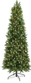Georgia kunstkerstboom smal - 228 cm - groen -Ø 107 cm - 1.440 tips - 2.000 rode&amp;witte ledlampjes - metalen voet