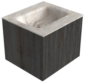 Mondiaz Kurve-dlux 50cm badmeubel shadow met 1 lade en wastafel grunne midden zonder kraangat frappe
