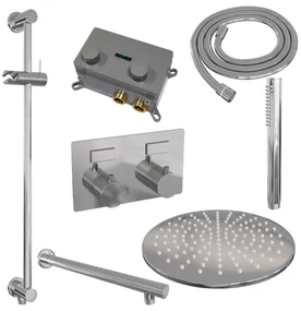 Brauer Chrome Carving thermostatische inbouw regendouche met staafhanddouche, rechte muurarm, glijstang en hoofddouche 30cm set 62 chroom