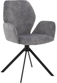 Goossens Eetkamerstoel Hera grijs velvet stof met armleuning, modern design