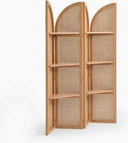Kamerscherm met 4 panelen, 6 planken, van massief eikenhout, gefineerd en met rietvlechtwerk, MATHEO