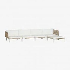 Tuinset Met Modulaire 4-delige Bank Met 2 Hoekmodules En Poef In Roubly-staal Beige Amandelroos - Sklum